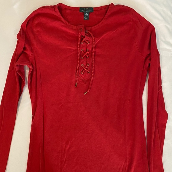 Rare Lauren Jeans Co. by Ralph Lauren Shirt M Lace Up Front - Picture 3 of 11